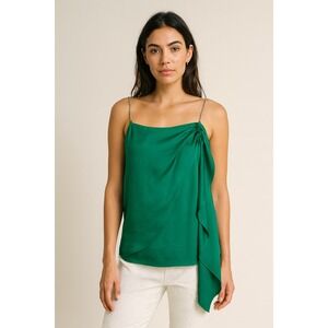 Ramy Brook New York Emerald Green Draped Satin Camisole Top Sz Small Chain Strap